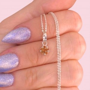 Cadena Rolo Espejado Fino y Dije Cubic Flor Ambar de Plata 925